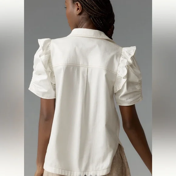 Pilcro The Ozzi Ruffle-Sleeve Buttondown Shirt - Picture 2 of 4